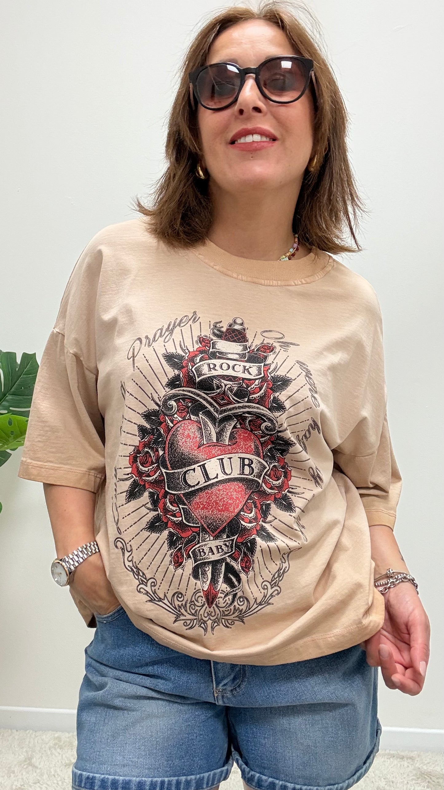 T-shirt rock heart Haveone rosa blush