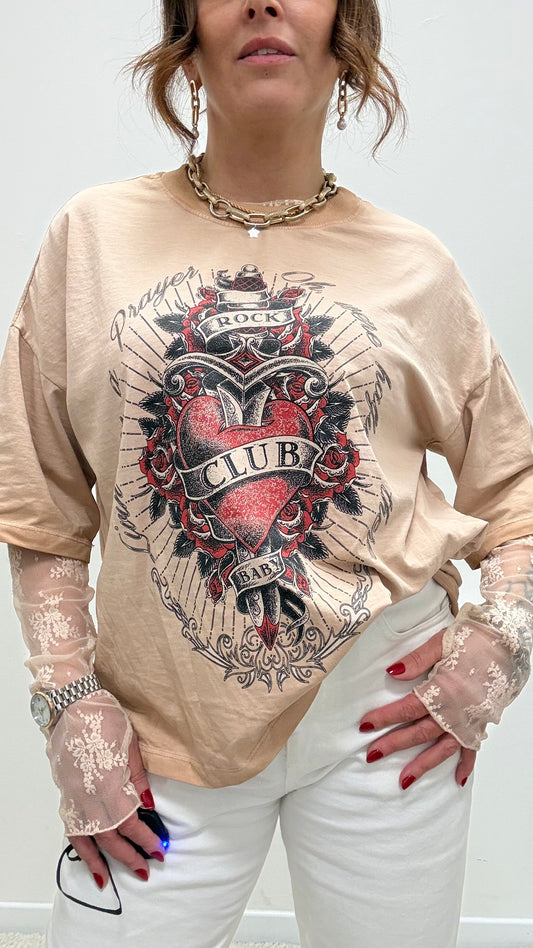 T-shirt rock heart Haveone rosa blush