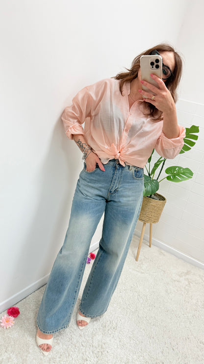 Camicia coreana nodo Extasy cipria