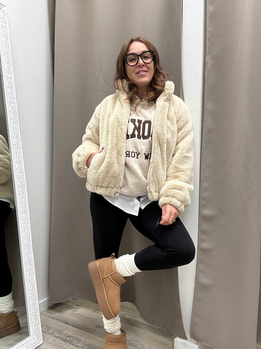 Pelliccia eco beige bomber Haveone