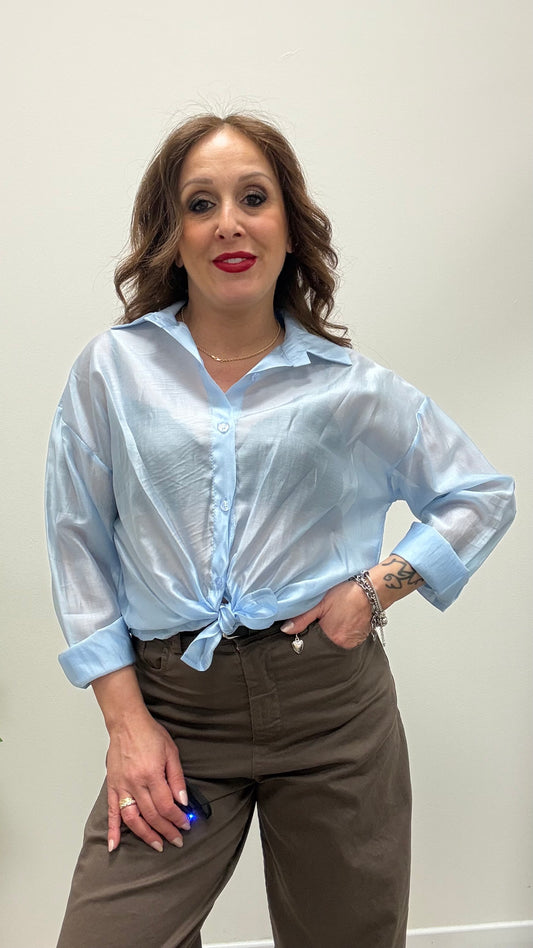 Camicia con colletto nodo Extasy azzurro