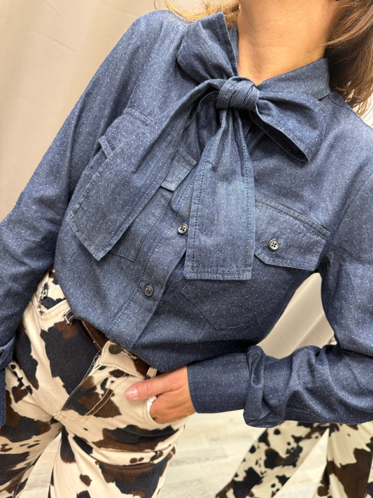 Susy Mix Camicia Chambray con Fiocco