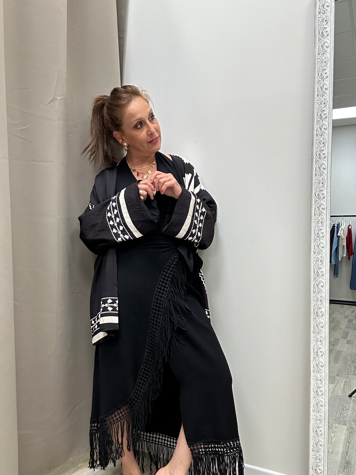 Haveone Kimono fantasia etnica, nero