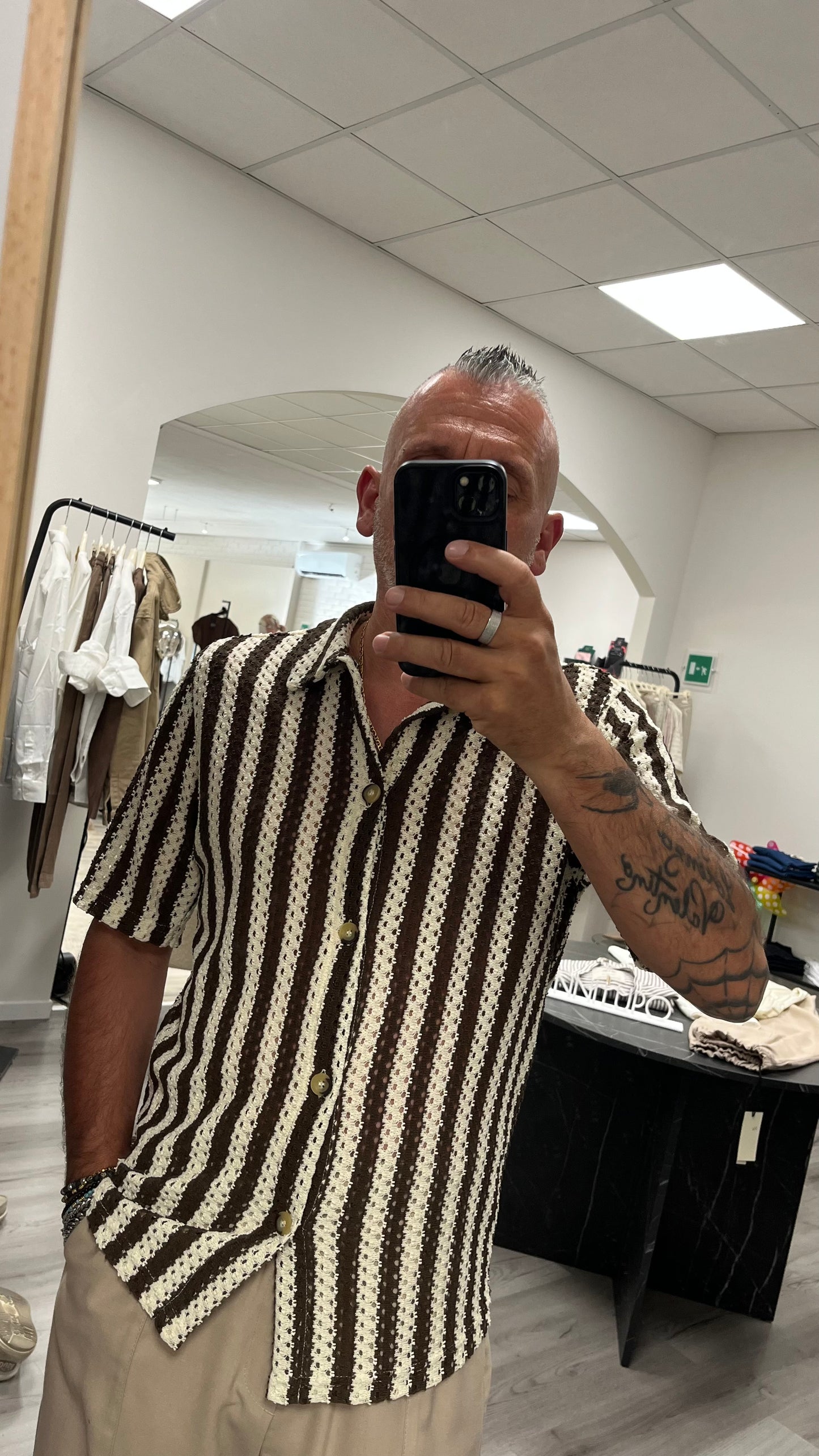 Camicia Righe Traforata Burro Moro Imperial