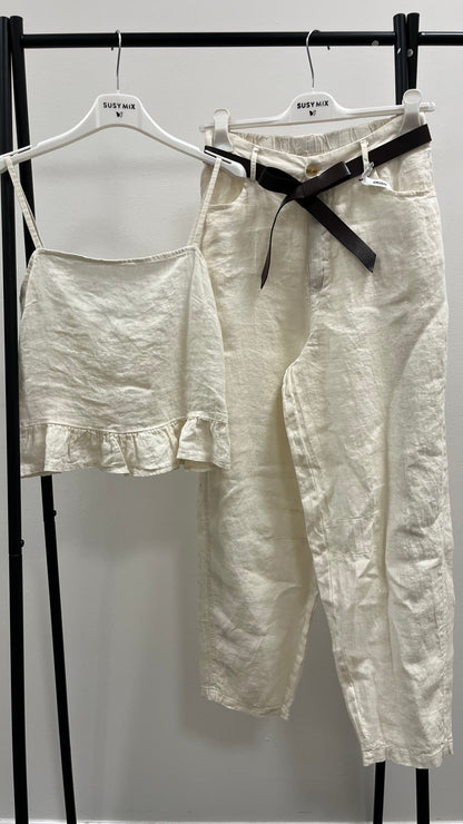 Top con Gala in Lino Burro Susy Mix Art.34141