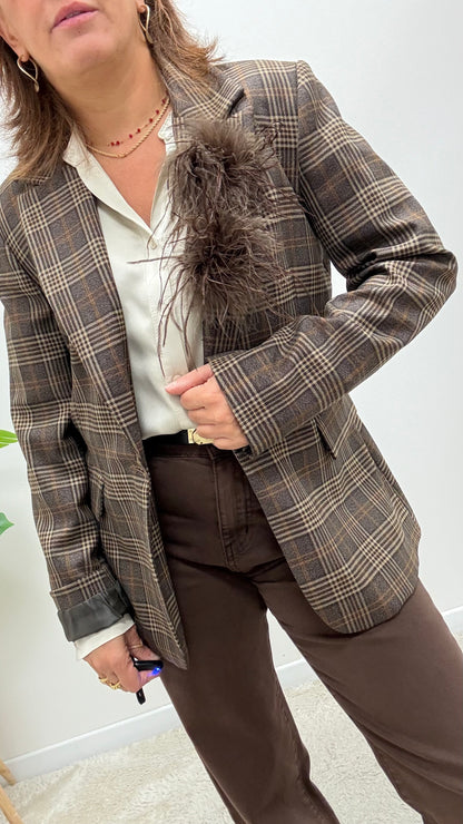 Blazer donna Tartan con dettaglio piume Motel