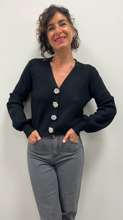 Cardigan Bottone Gioiello Extin Nero
