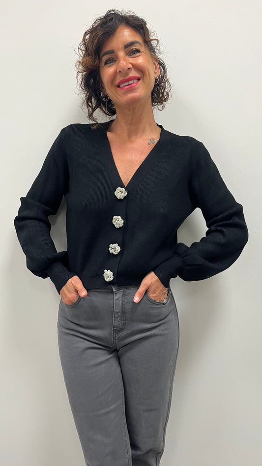 Cardigan Bottone Gioiello Extin Nero