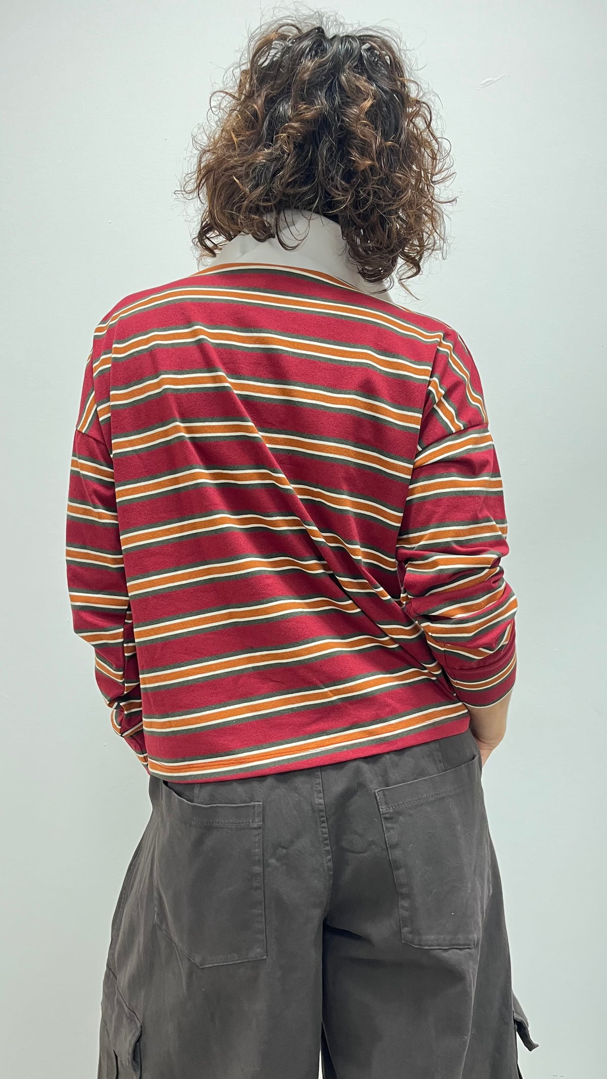 Polo donna a righe in cotone bordeaux My-d