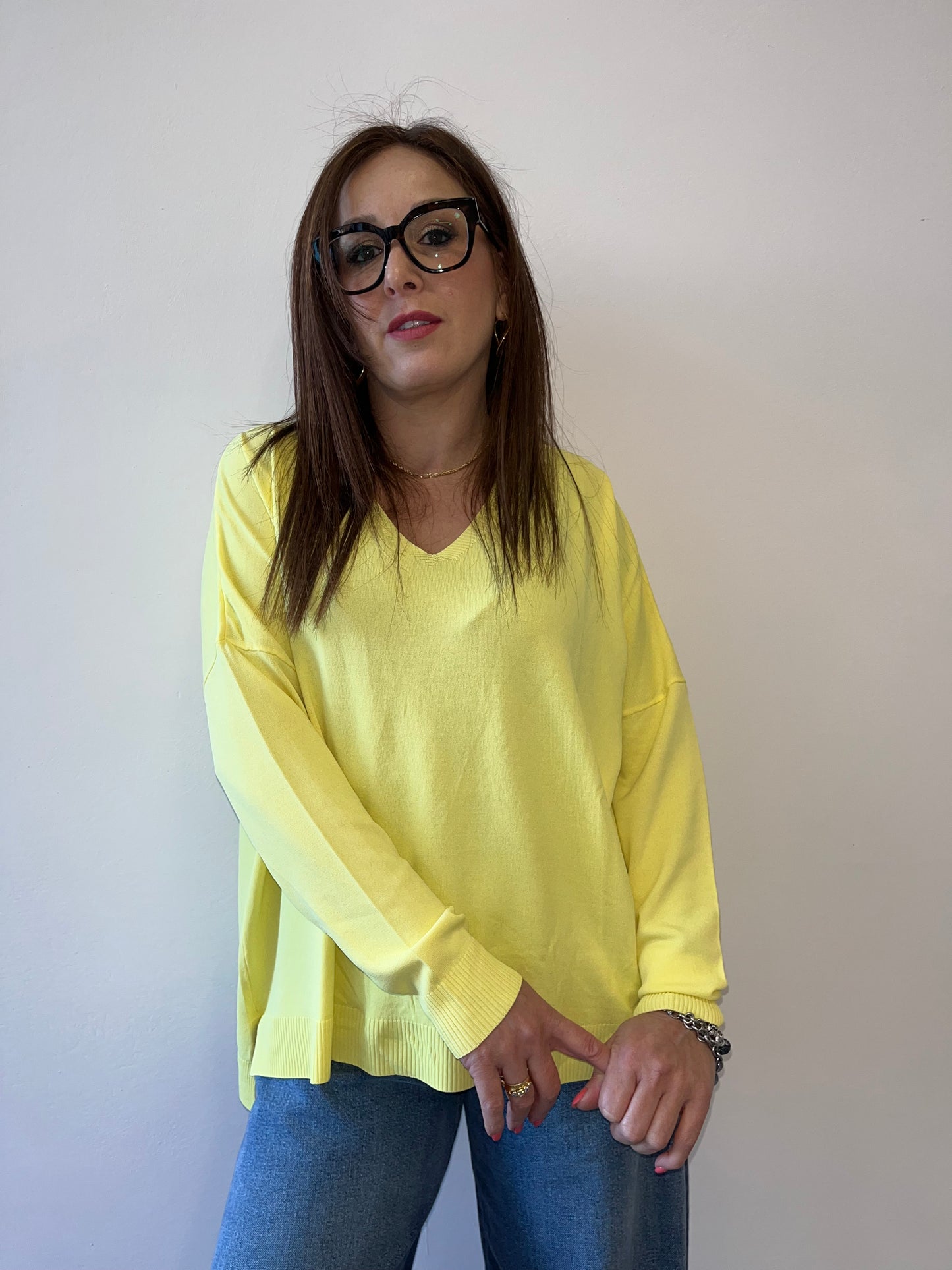 Maglia Giallo in filo scollo V Susy Mix