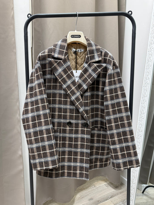 Giacca cappotto over check moro con trapuntata