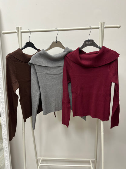 Kiki Six Maglia Scollo Shiffer a Costine Grigia