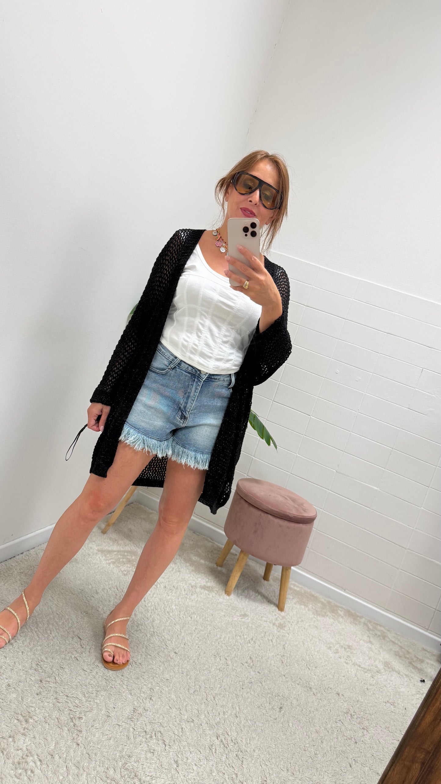 Cardigan coprispalle traforato nero Extasy