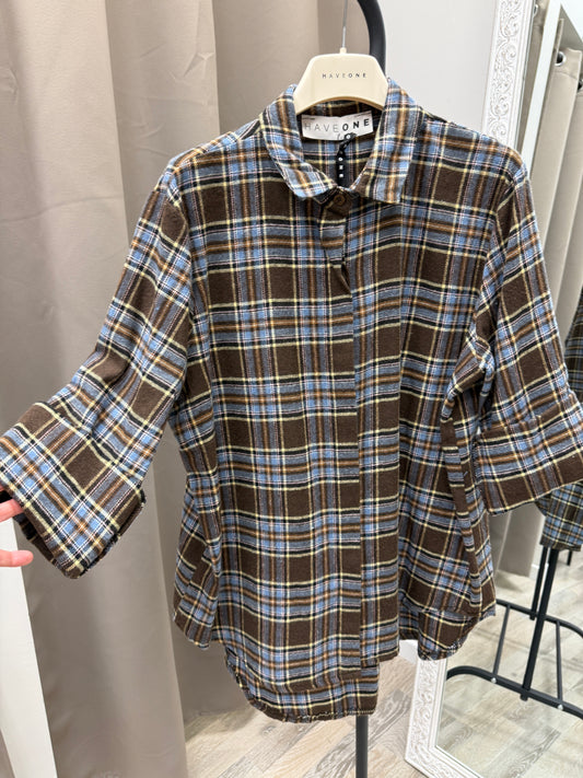 Camicia check flanella moro/azzurro Haveone