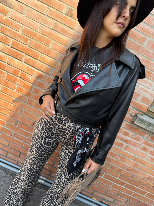 Giacca bomber ecopelle cintura nero