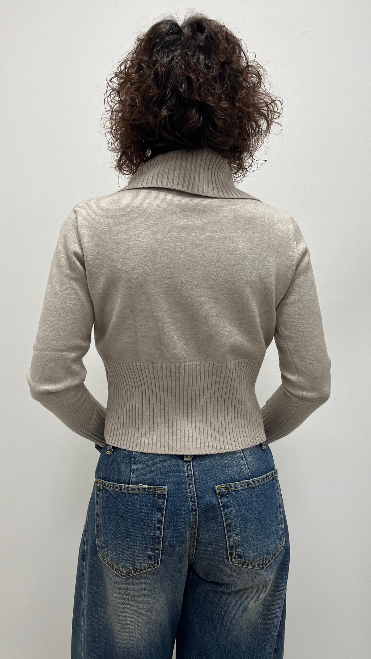 Maglia liscia con zip Extasy tortora