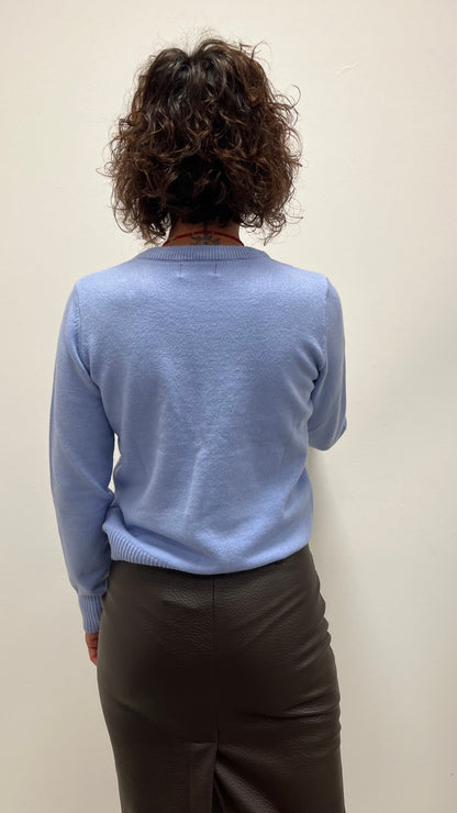 Maglia Paricollo Paillettes e Strass Extasy Azzurra
