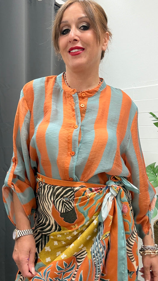 Camicia Riga arancio e tiffany HaveOne Art. CVS-Q422