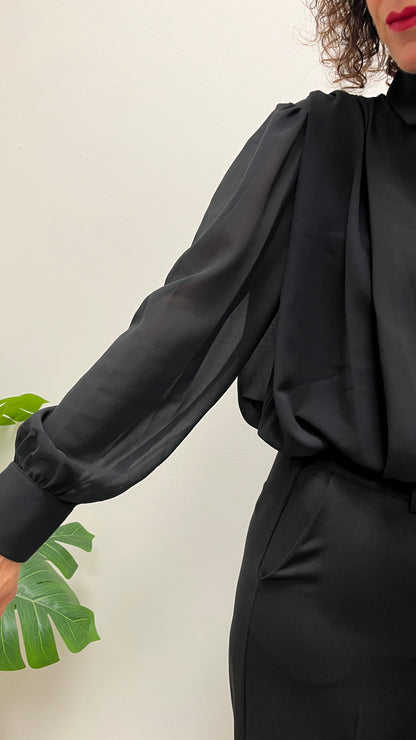 Camicia crop con spalline arricciate Extasy nero