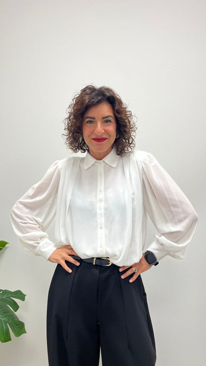 Camicia crop con spalline arricciate Extasy bianco