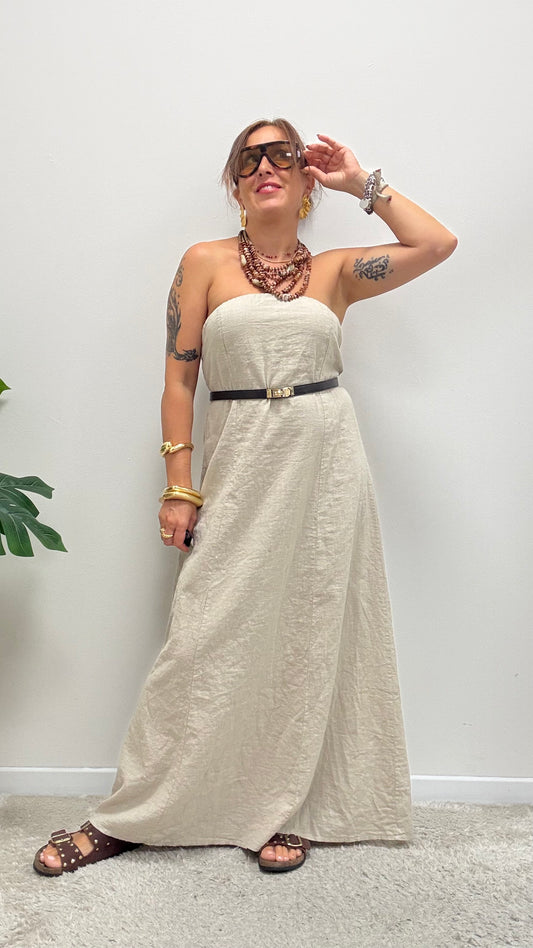 Abito a fascia in lino beige My-d