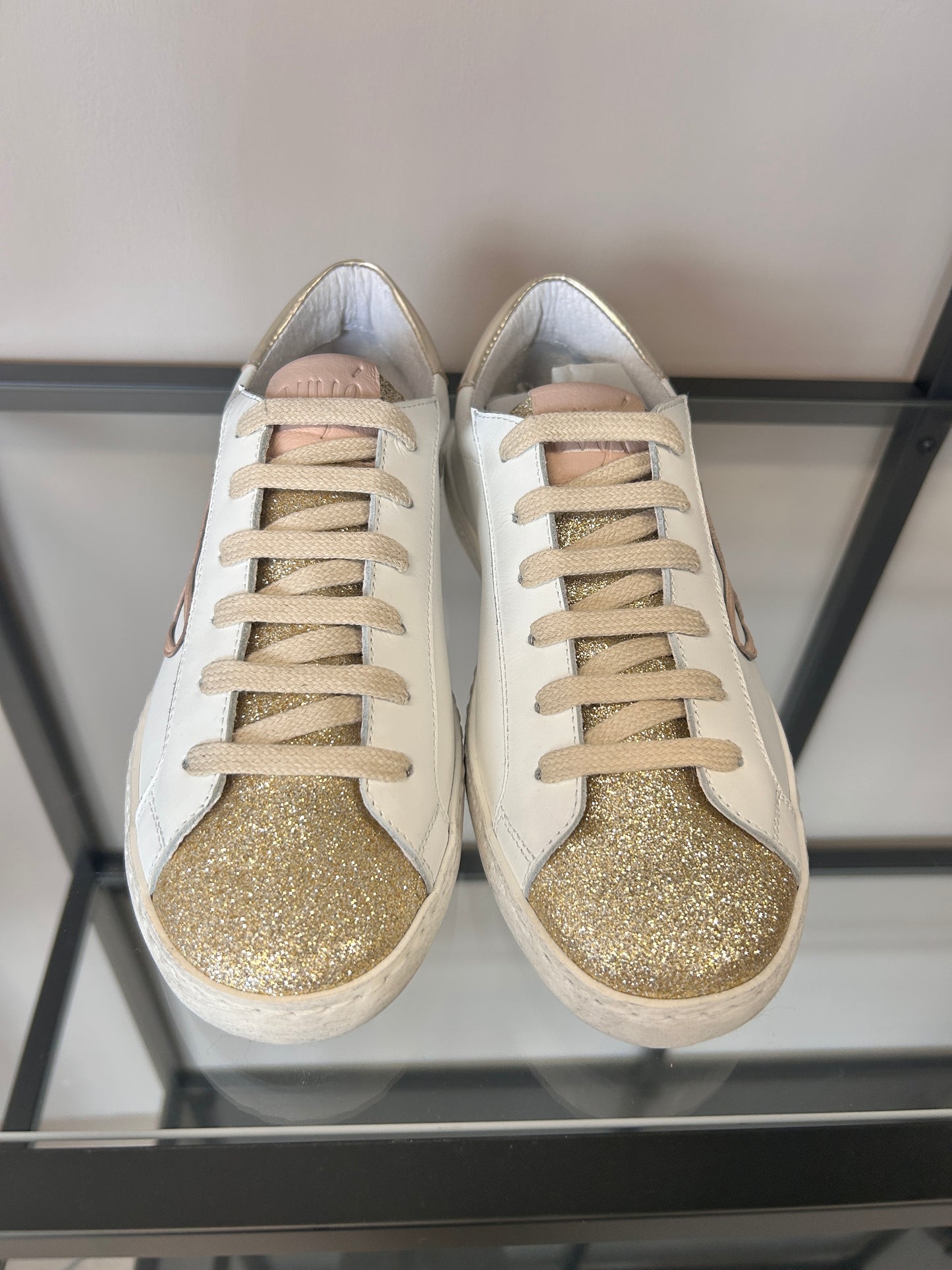 Sneaker glitter oro e rosa in pelle Ovyè