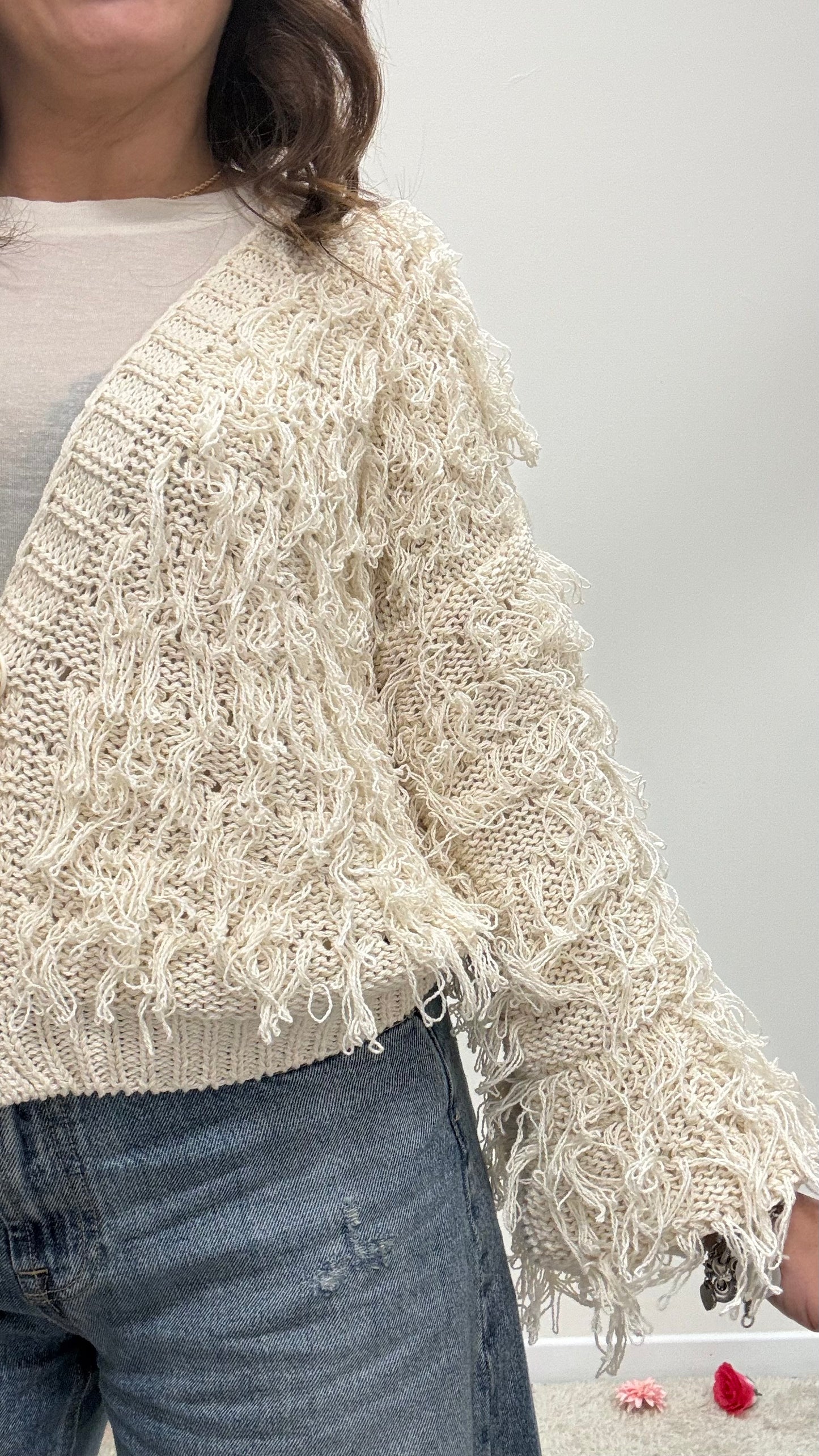 Cardigan corto con frangette burro Haveone