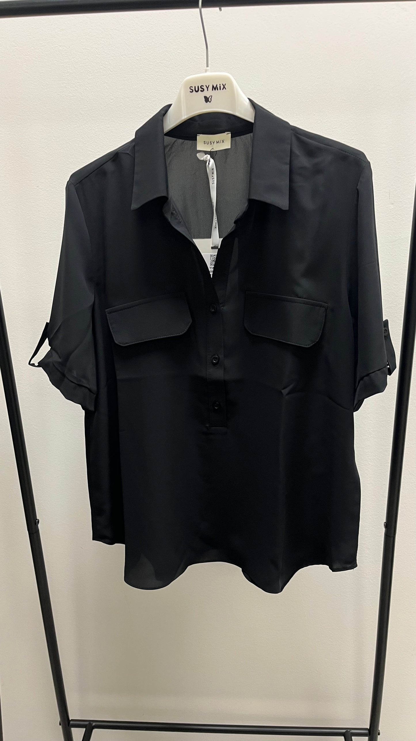 Camicia in Tessuto Fluido Nera Susy Mix