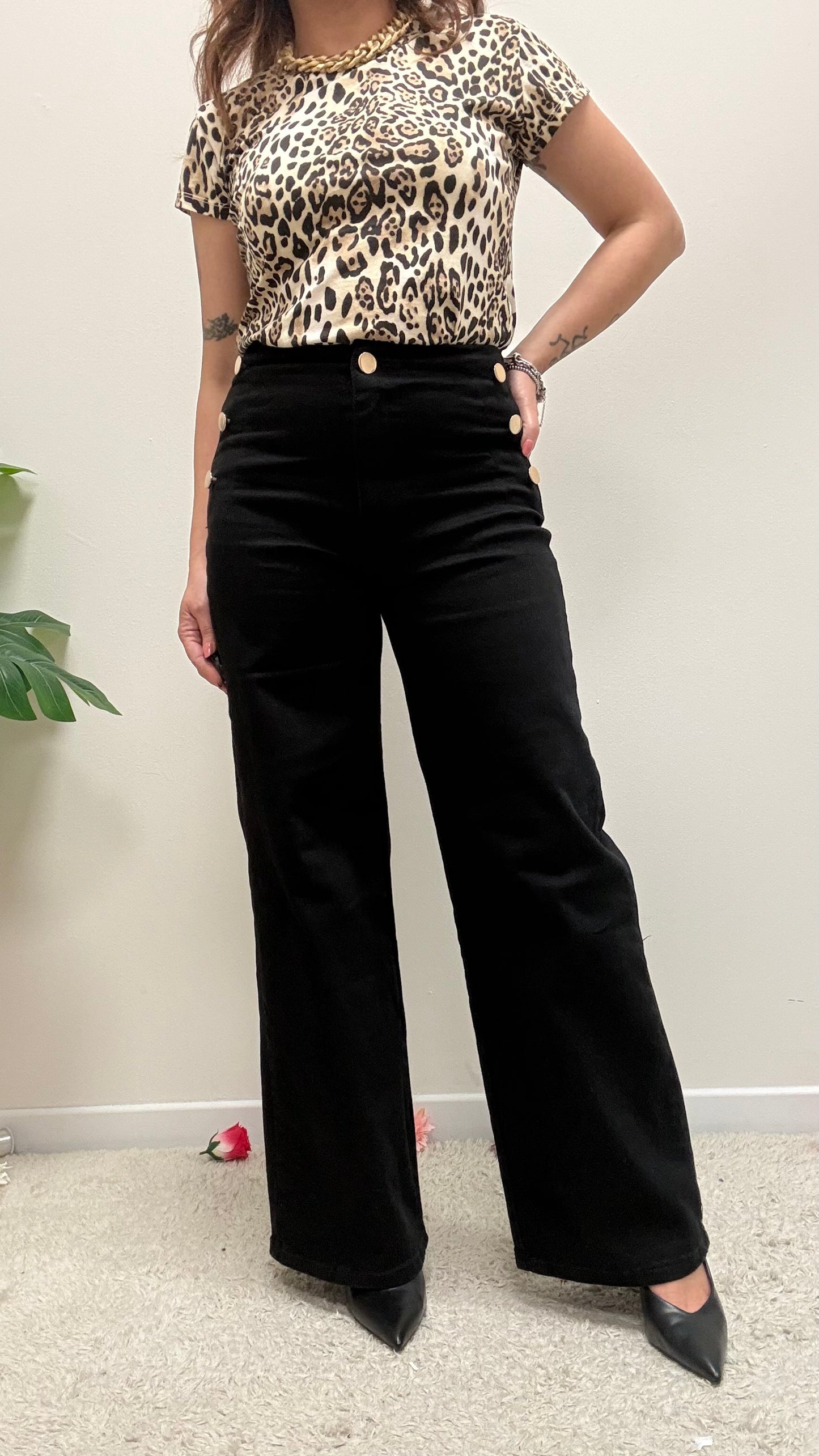 Pantaloni vita alta con bottoni Extasy