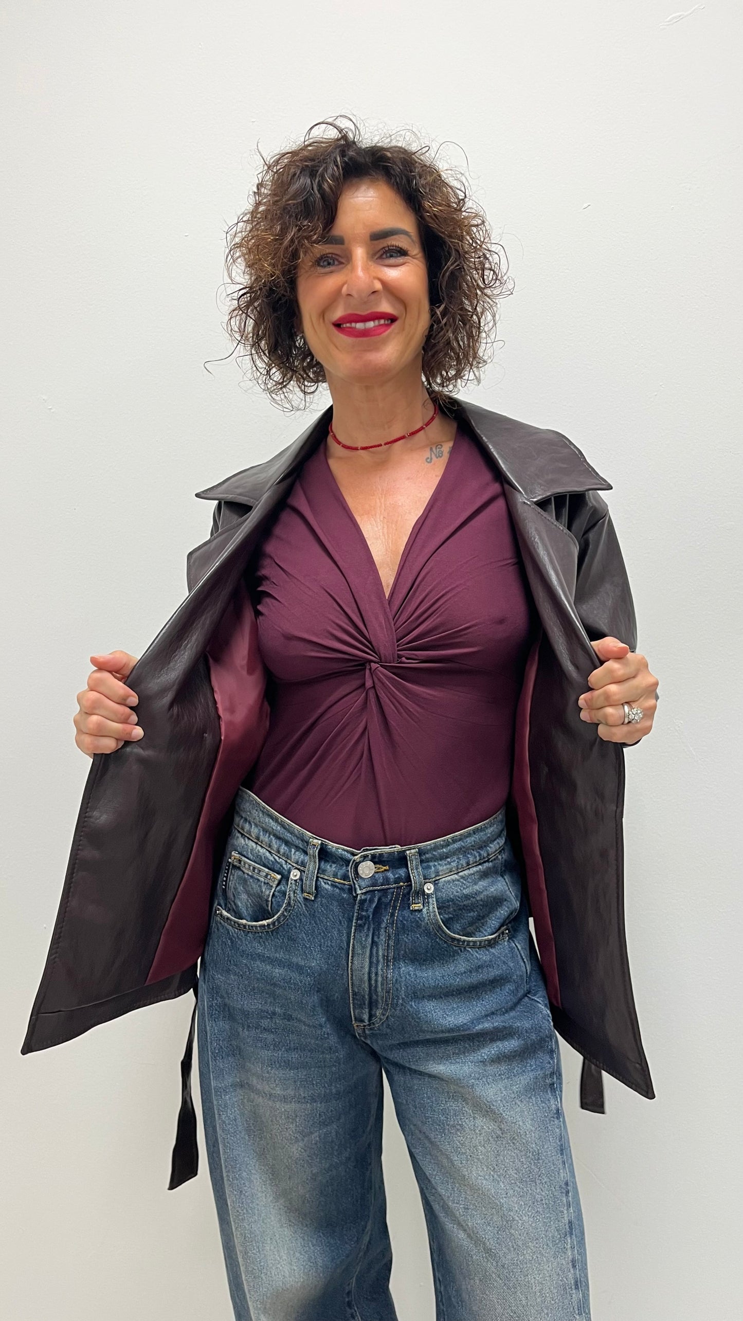 Giacca Camicia Ecopelle Extasy Bordeaux