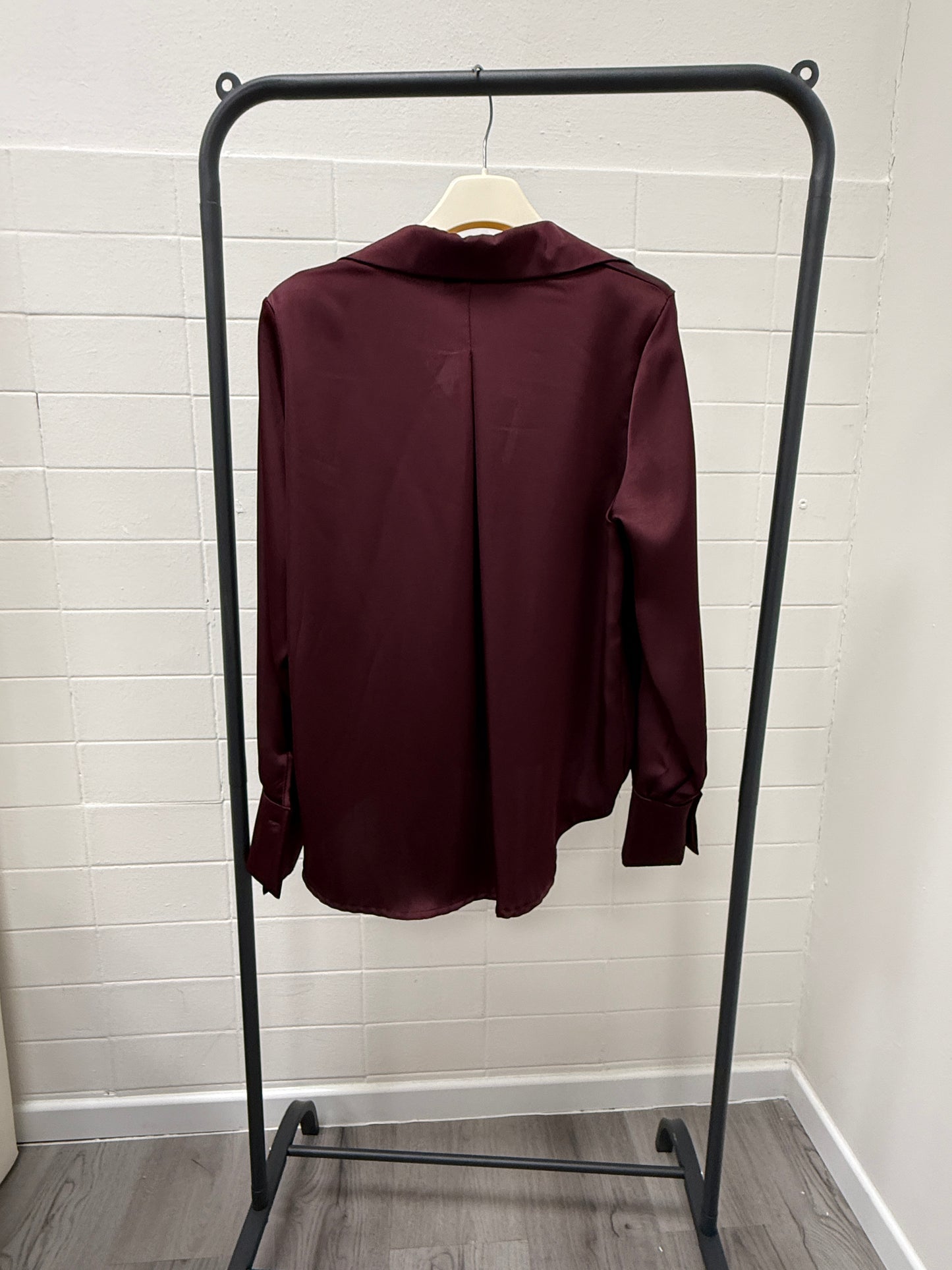 Camicia blusa raso satin arricciata sul davanti vino Memoire