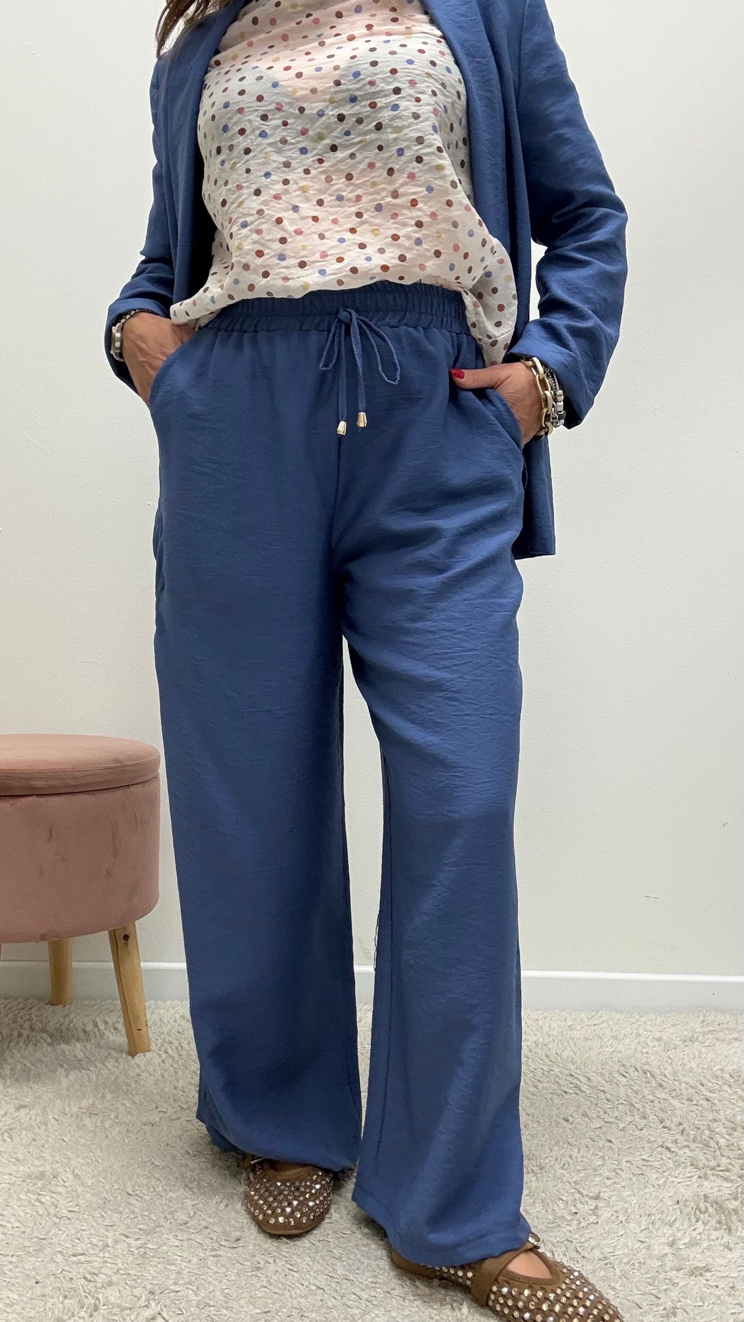 Pantaloni viscosa stropicciata blu Extasy