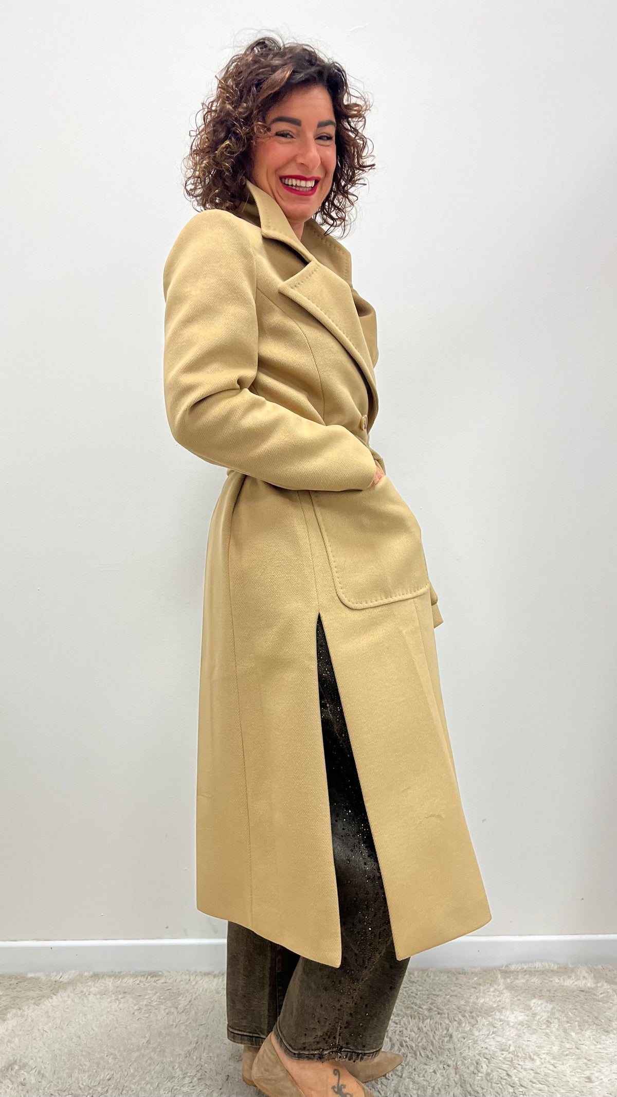 Cappotto Vestaglia con Spacco Laterale Extasy Cammello
