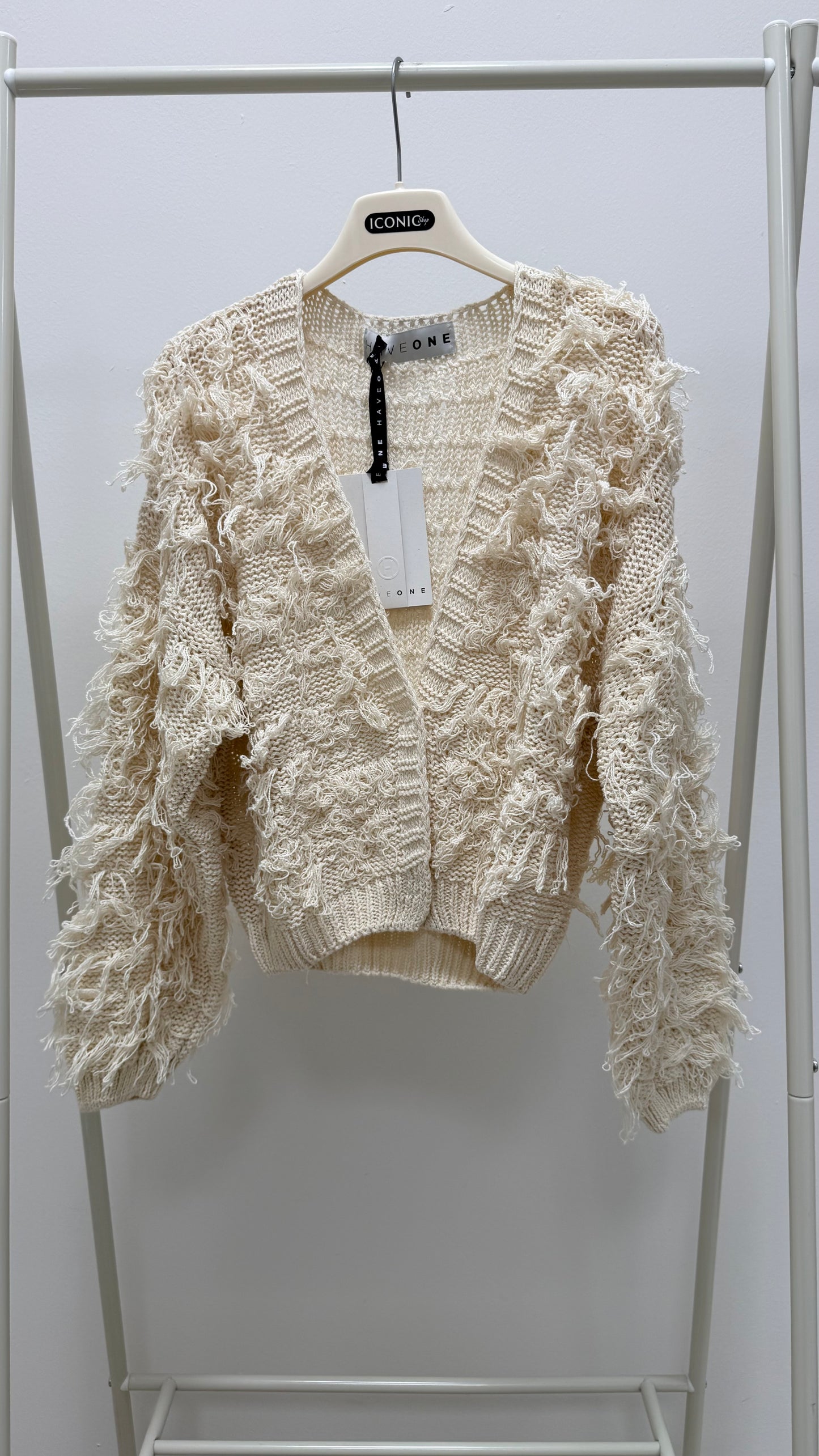 Cardigan corto con frangette burro Haveone