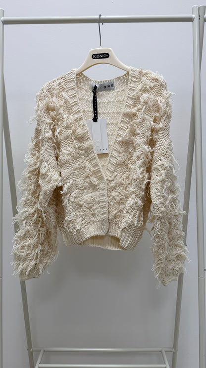 Cardigan corto con frangette burro Haveone