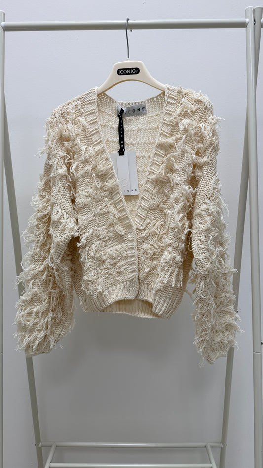 Cardigan corto con frangette burro Haveone