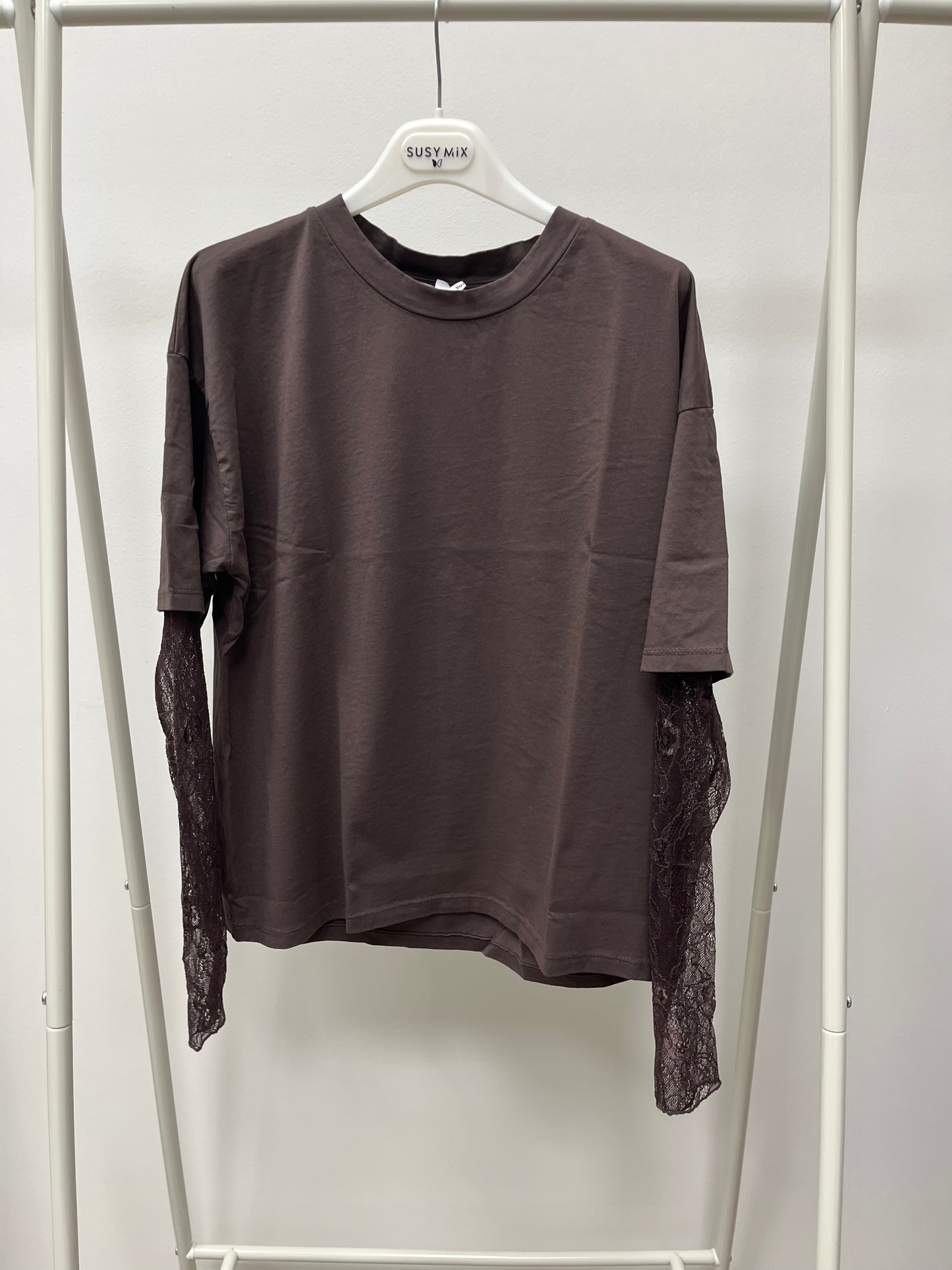 Susy Mix T-Shirt con Manica in Pizzo Moro