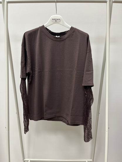 Susy Mix T-Shirt con Manica in Pizzo Moro