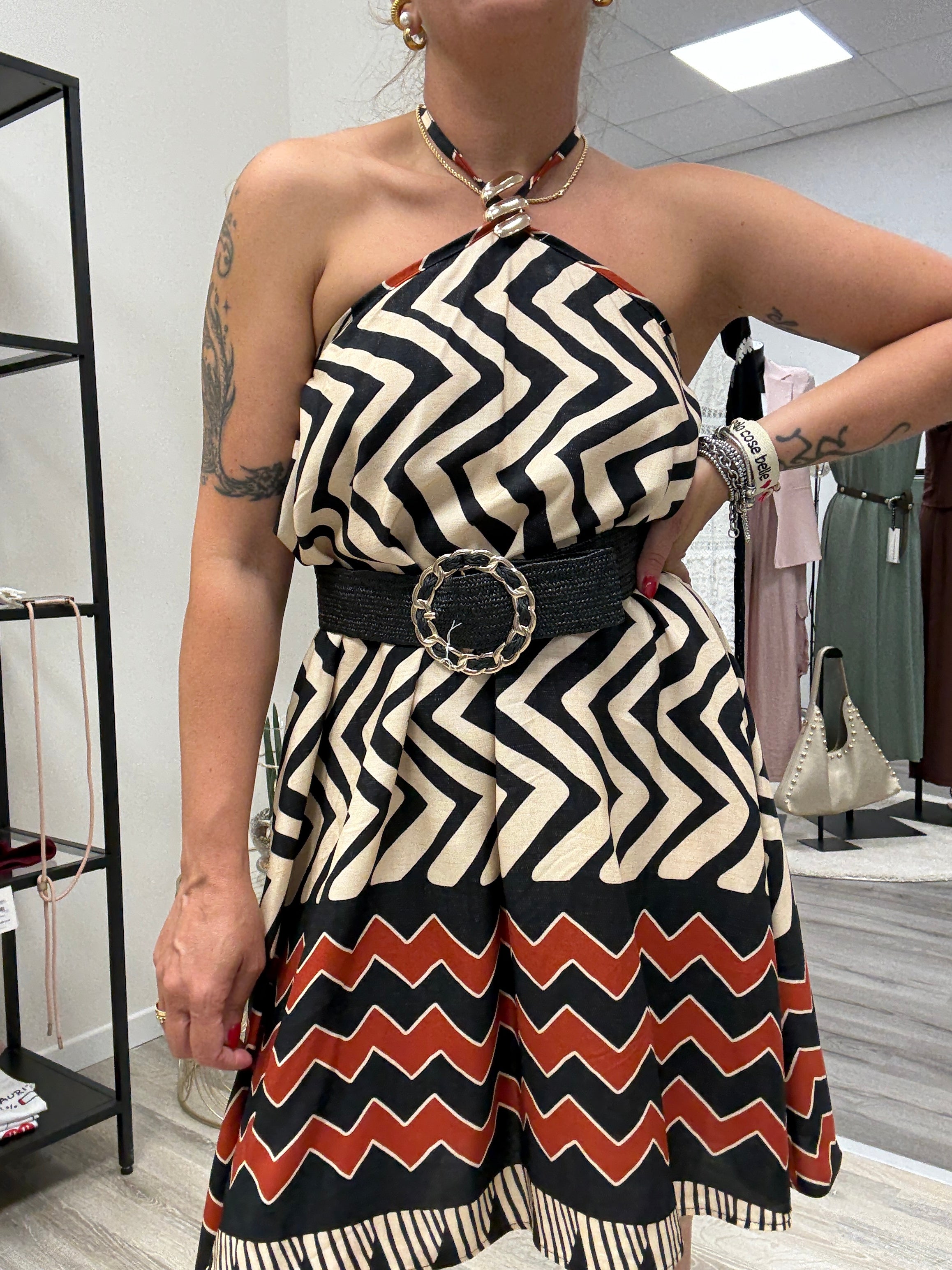 Abito fascia fantasia etnica con gioiello Haveone