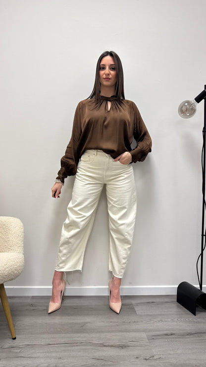 Blusa raso viscosa 100% nodo Haveone moro