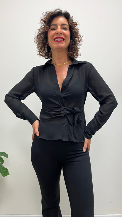 Camicia in georgette con nodo Extasy nera