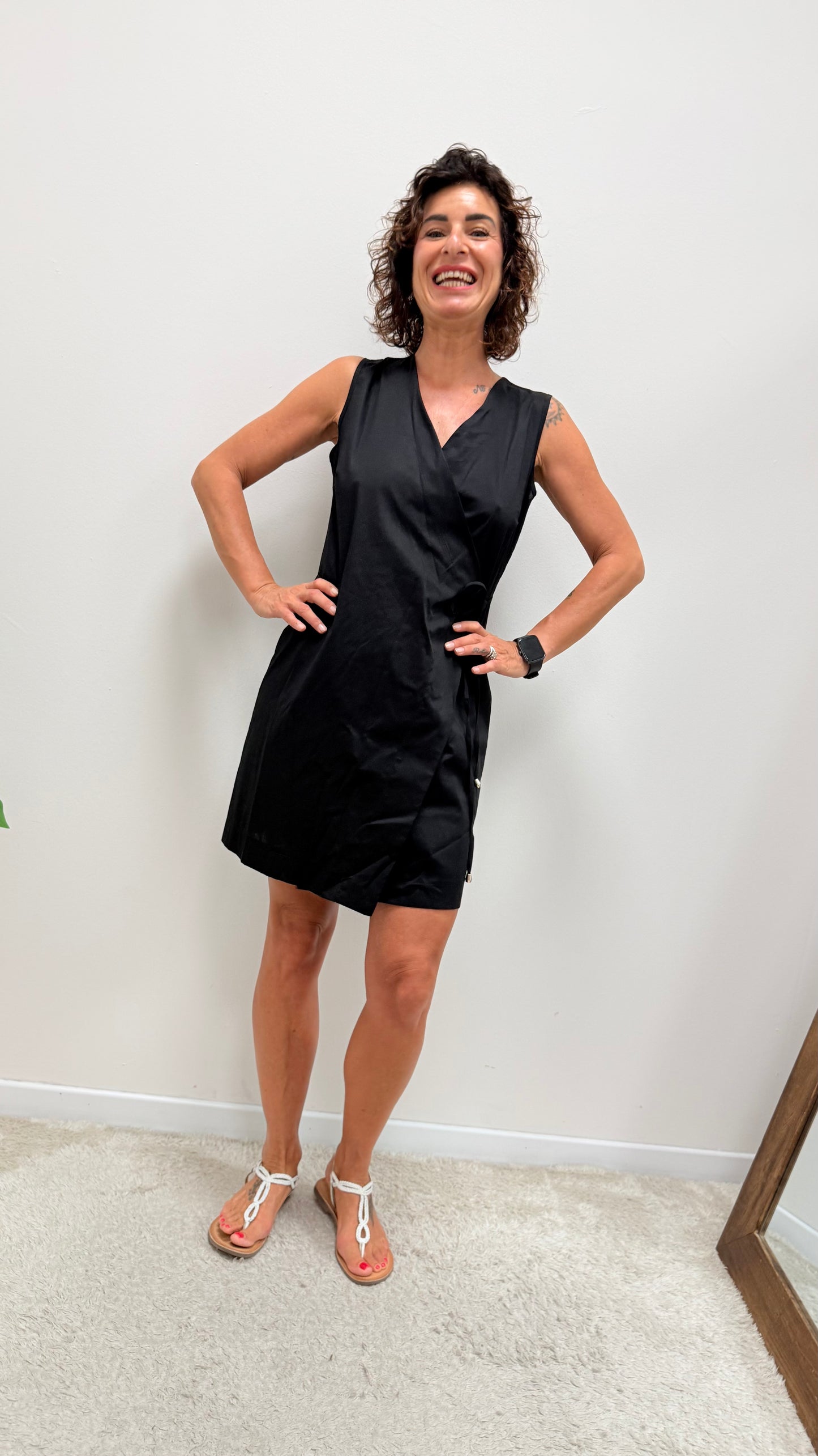 Abito a portafoglio in cotone nero