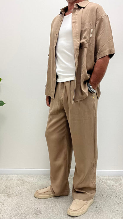 Camicia Over Manica Corta Camel Double Label