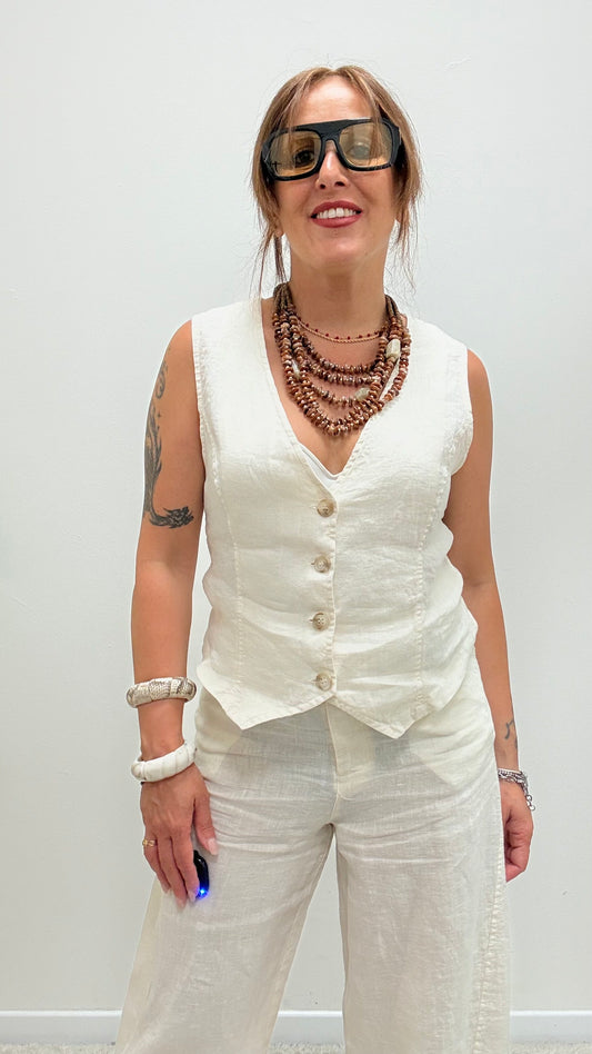 Gilet in lino avvitato burro Haveone