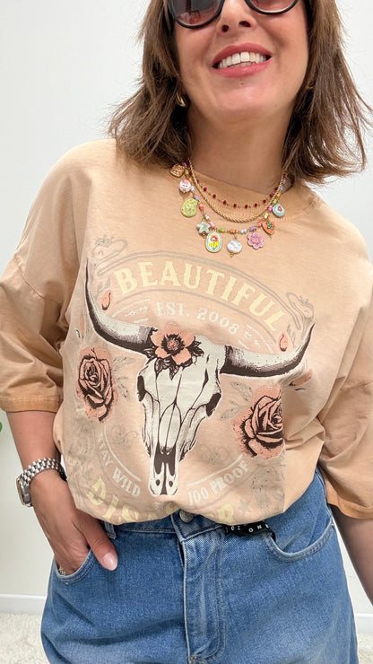 T-shirt rose skull Haveone rosa blush