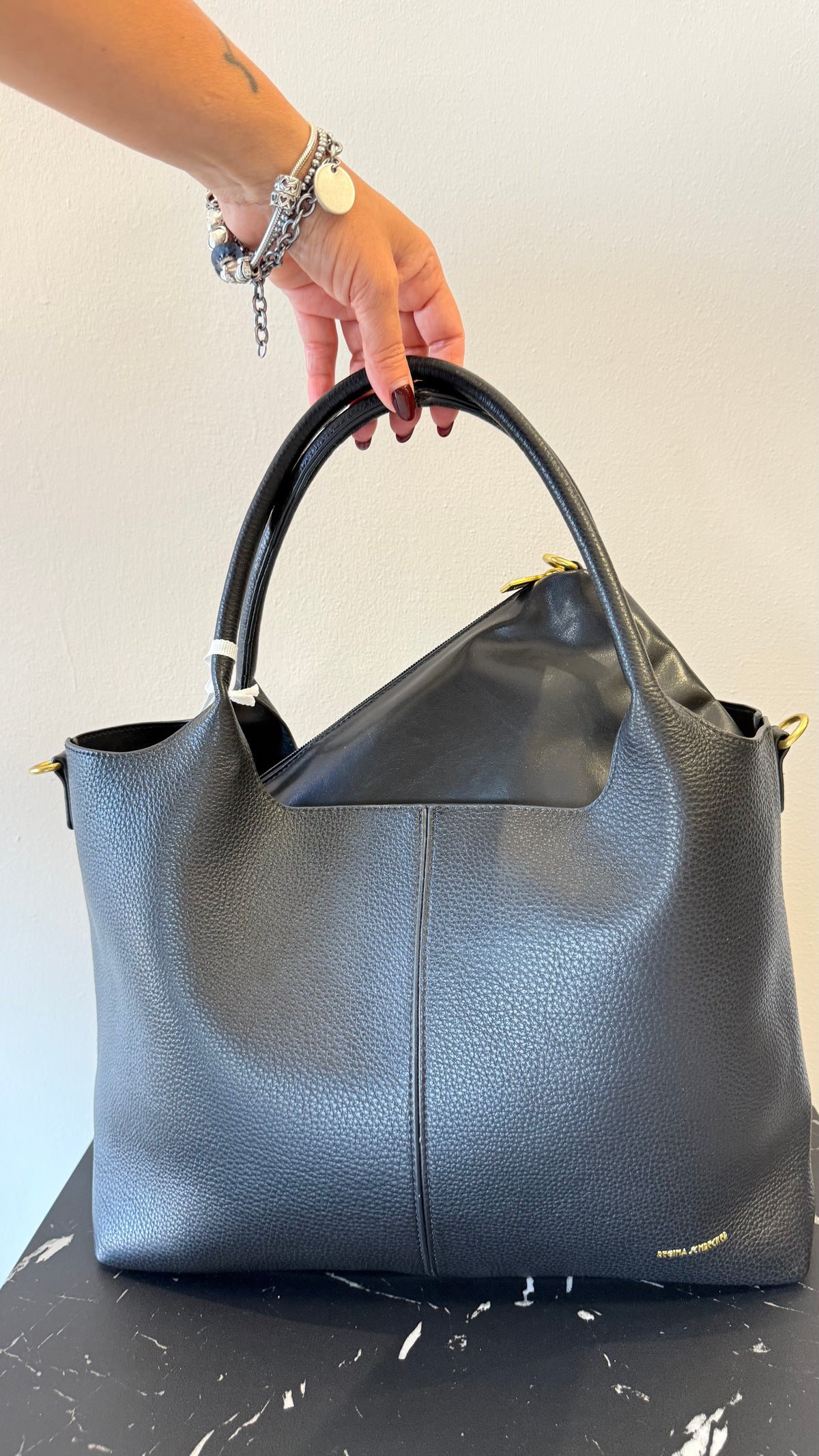 Borsa con pochette in ecopelle nera Memoire