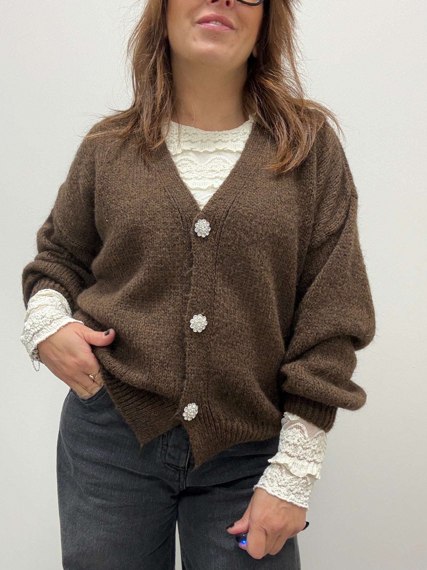 Cardigan gioiello Strass Haveone moro