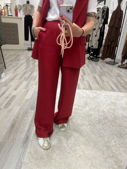 Susy mix completo gilet con spilla in lino rosso India