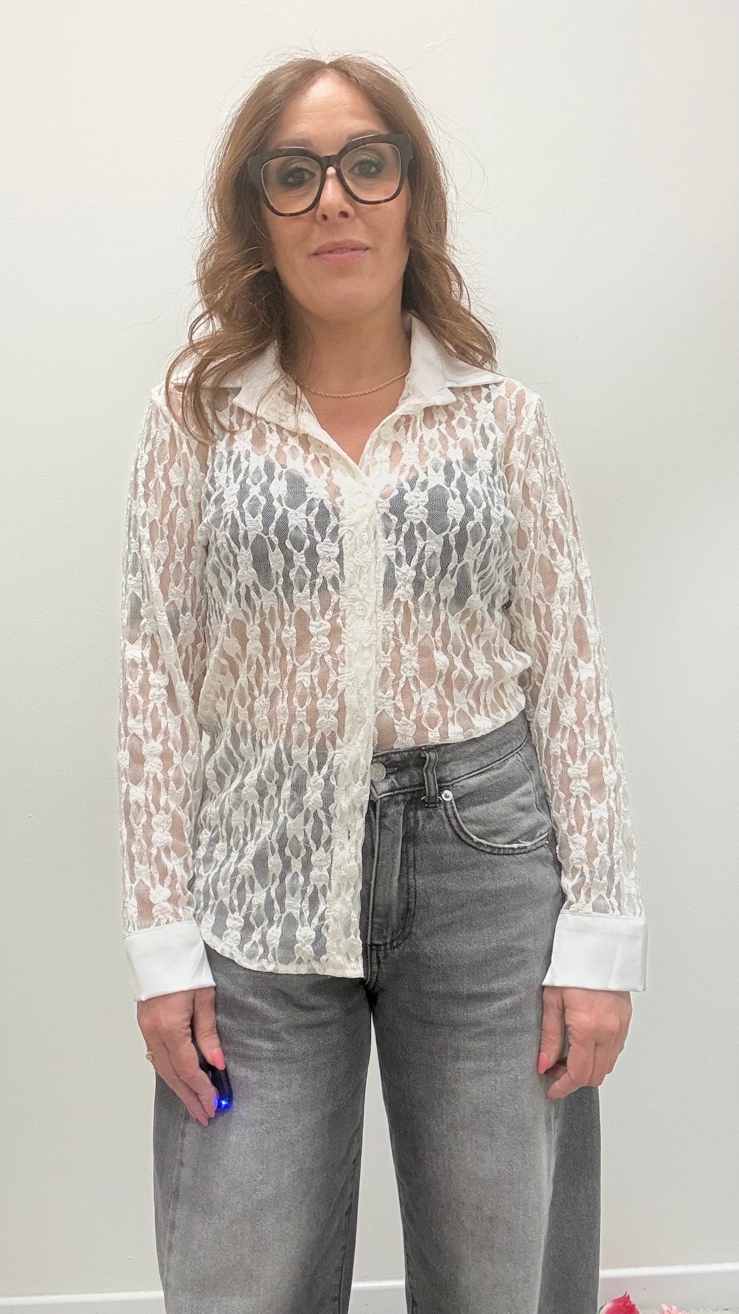 Camicia pizzo e raso Extasy bianco