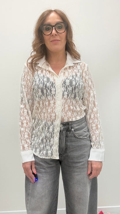 Camicia pizzo e raso Extasy bianco